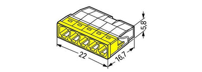 Conector LED WAGO 5 vías 0.5-2.5mm², IP20, 220-240V, borne compacto de conexión rápida, certificado CE RoHS