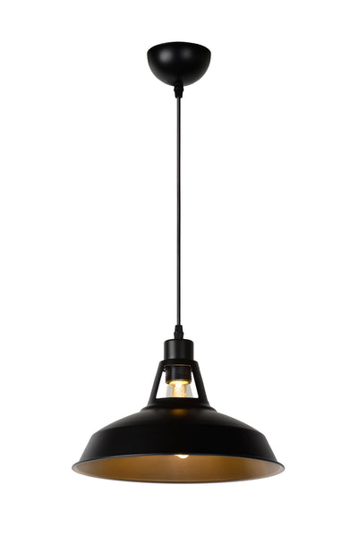 Lucide BRASSY-BIS hanging lamp Black, 1xE27 socket, adjustable height, round metal shade Ø31cm, IP20