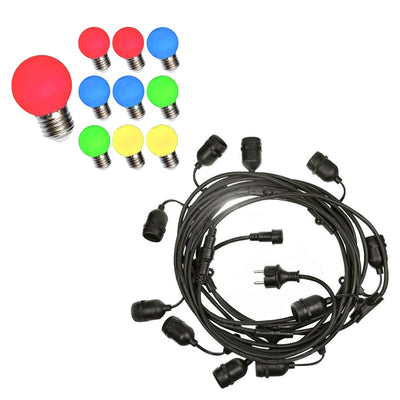 Guirnalda de luces LED Spectrum 10m con 10 bombillas de colores G45 1W casquillo E27 IP20