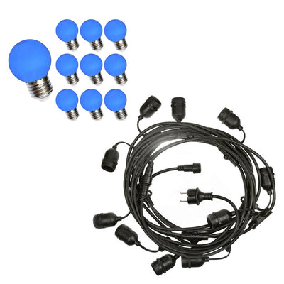 Cadena de luces prikkabel Spectrum LED 10m con 10x G45 Azul 1W E27, IP20 uso en interiores