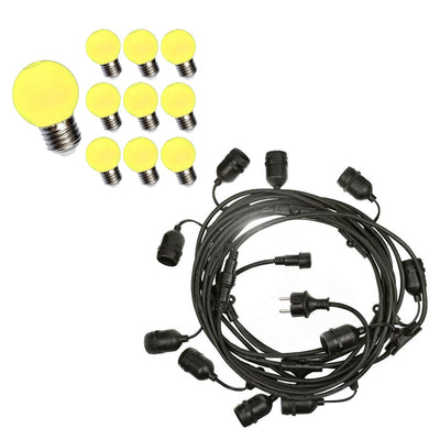 Guirnalda de luces LED Spectrum 10m con 10x bombillas G45 1W Amarillas E27, iluminación decorativa interior IP20