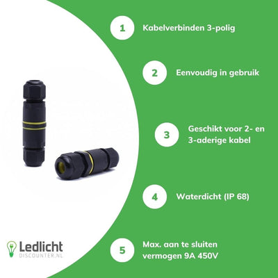 Conector de cable impermeable LCB de 3 polos para 0.5-1mm² 220-240V, IP68 exterior, certificado CE RoHS