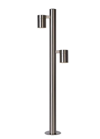 Lámpara de enchufe de exterior Lucide ARNE-LED, 2x5W GU10 LED 2700K, IP44, acero inoxidable acabado cromo satinado