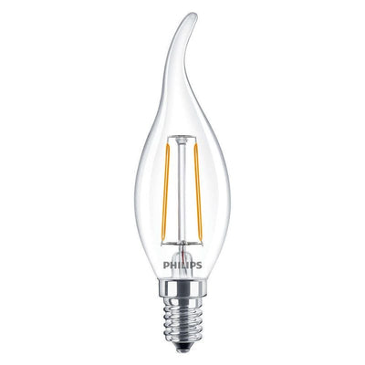 Philips CorePro vela LED E14 2W 250 lúmenes 2700K transparente no regulable BA35 blanco cálido reemplaza 25W
