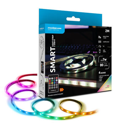 Modee Tira LED Inteligente 7W IP20 RGB 2M con USB y control remoto para iluminación decorativa colorida
