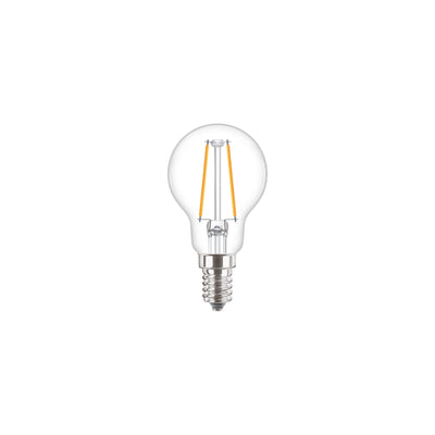 Bombilla Philips CorePro LEDLuster 2W P45 E14 transparente 2700K blanco cálido 250 lúmenes reemplaza 25W