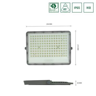 Proyector LED Spectrum 100W 4000K 8300 lúmenes 230V IP65 IK08 haz 85° Carcasa gris iluminación exterior