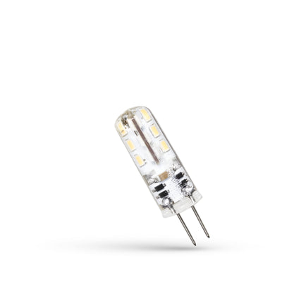 Bombilla Spectrum LED G4 12V 1.5W 6000K blanco frío 110 lúmenes cubierta de silicona haz 270° no regulable