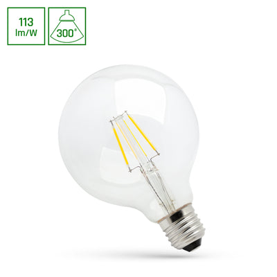 Globo LED Spectrum G95 4W 2700K E27 con 450 lúmenes y un ángulo de haz de 300° para luz cálida blanca