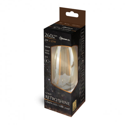 Bombilla Spectrum LED Vela C35 E14 230V 2W 2400K Blanco Cálido 260 lúmenes 300° Retroshine Filamento COG