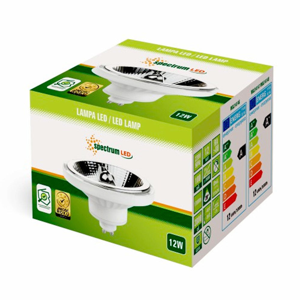 Spectrum LED Spot GU10 AR111 12W 3000K Blanco Cálido 800 lúmenes haz 20° 230V no regulable