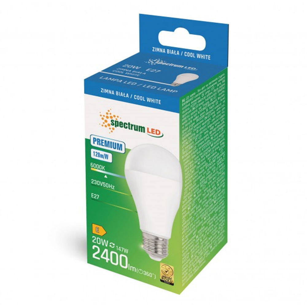Bombilla LED Spectrum E27 20W 2400 lúmenes 6000K blanco frío 230V 160° alto lumen no regulable