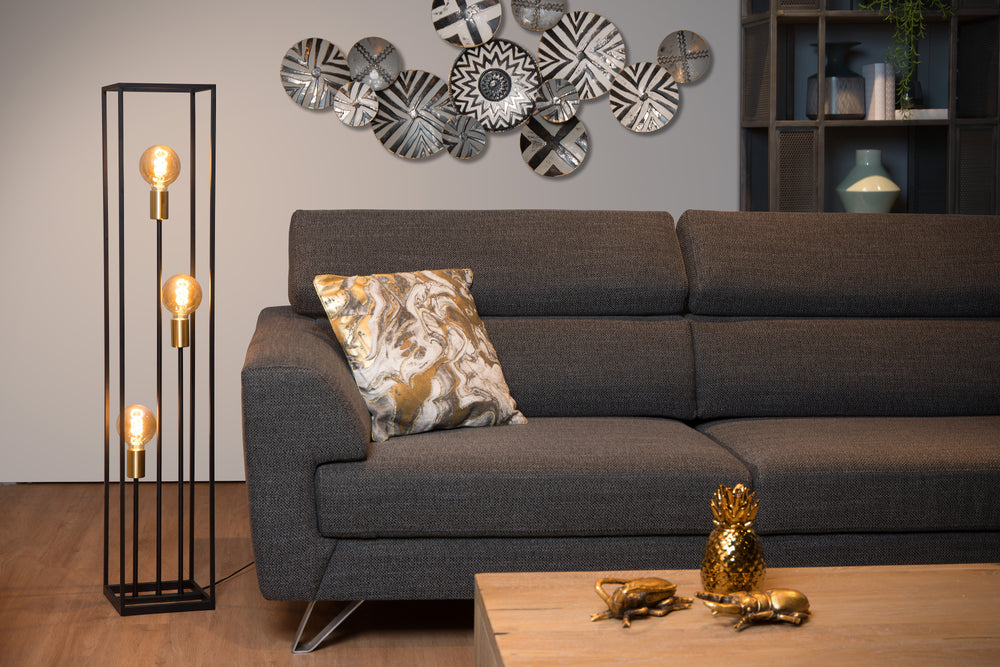 Lámpara de pie Lucide RUBEN, 3xE27, 220-240V, IP20, Metal Negro Mate, estilo Retro, altura 1200mm