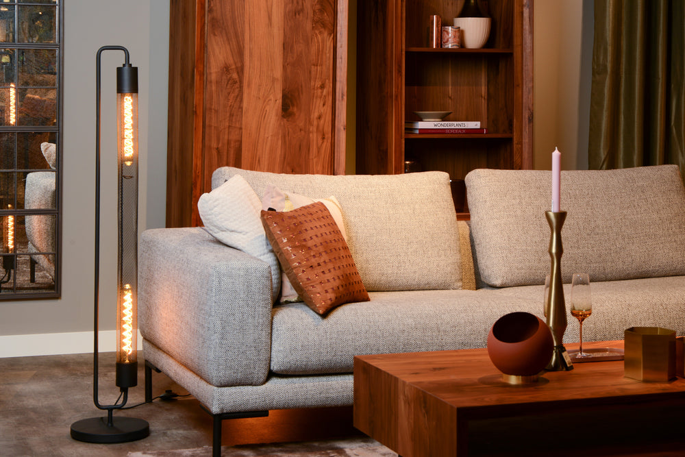 Lámpara de pie Lucide CALIXT, 2xE27 casquillos, 220-240V, regulable, metal negro, diseño moderno, IP20, altura 1300mm