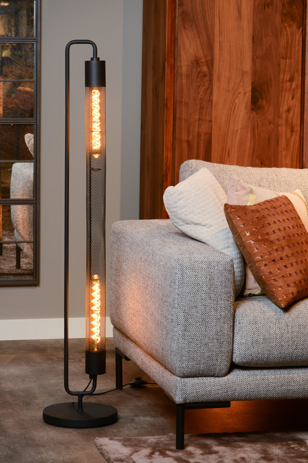 Lámpara de pie Lucide CALIXT, 2xE27 casquillos, 220-240V, regulable, metal negro, diseño moderno, IP20, altura 1300mm