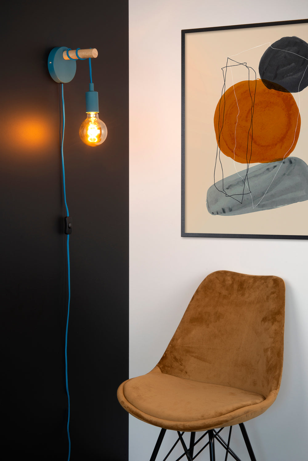 Lucide POLA kids wall light, 1xE27 socket, Blue finish, Modern round design, 220-240V, IP20