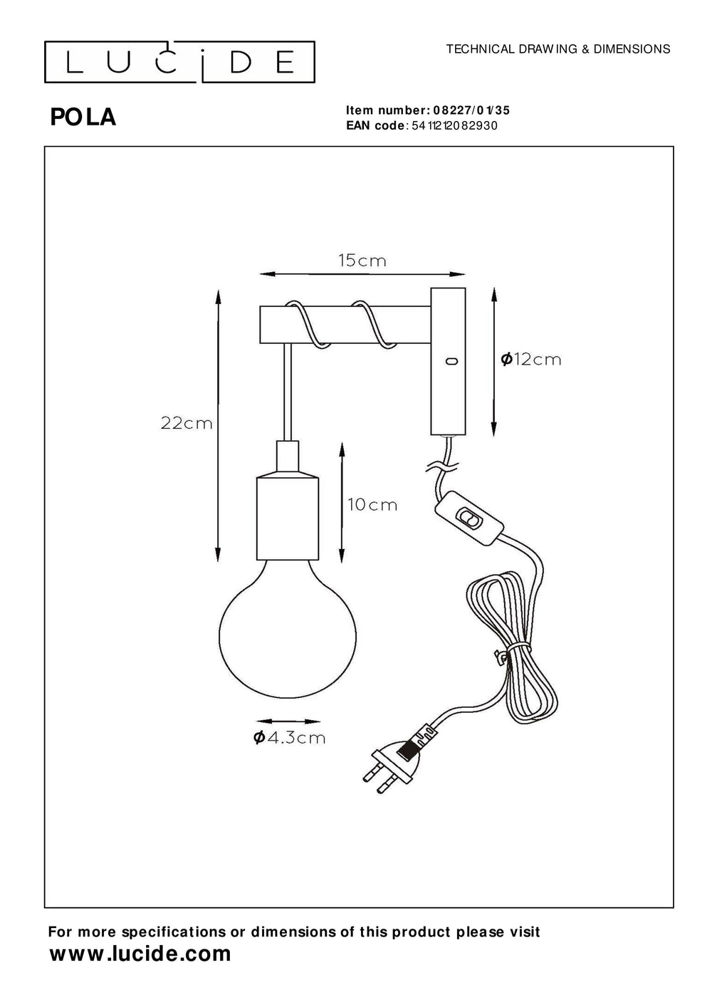 Lucide POLA kids wall light, 1xE27 socket, Blue finish, Modern round design, 220-240V, IP20