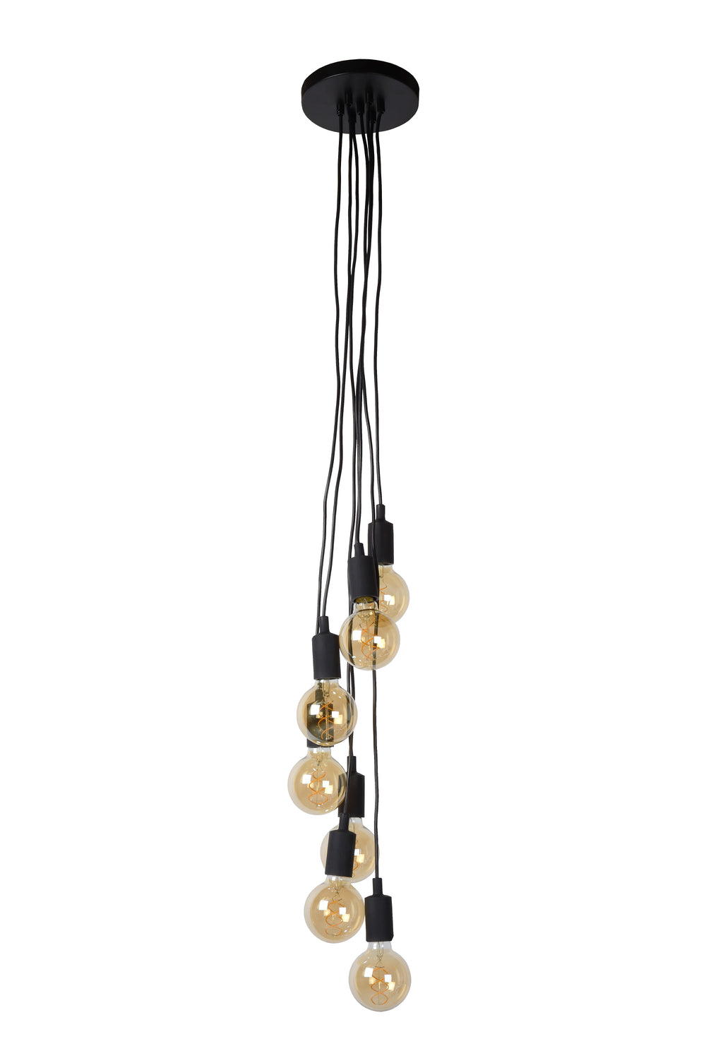 Lucide FIX modern hanging light, 7xE27 sockets, Black round metal design, adjustable height, IP20, 220-240V