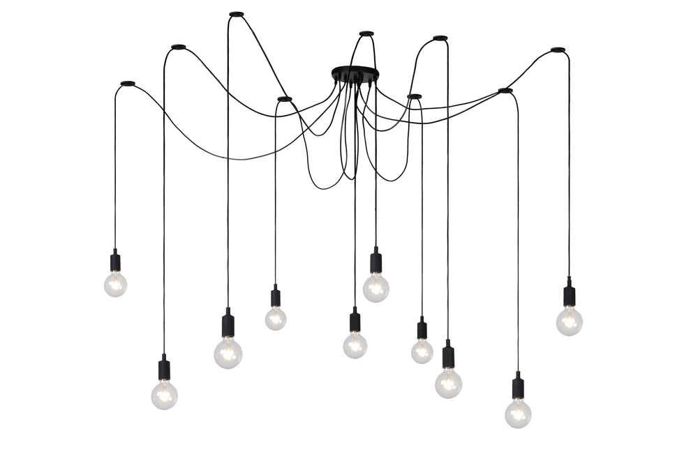Lucide FIX multi hanging light, 10xE27 sockets, Black metal frame, adjustable height, modern ceiling lamp