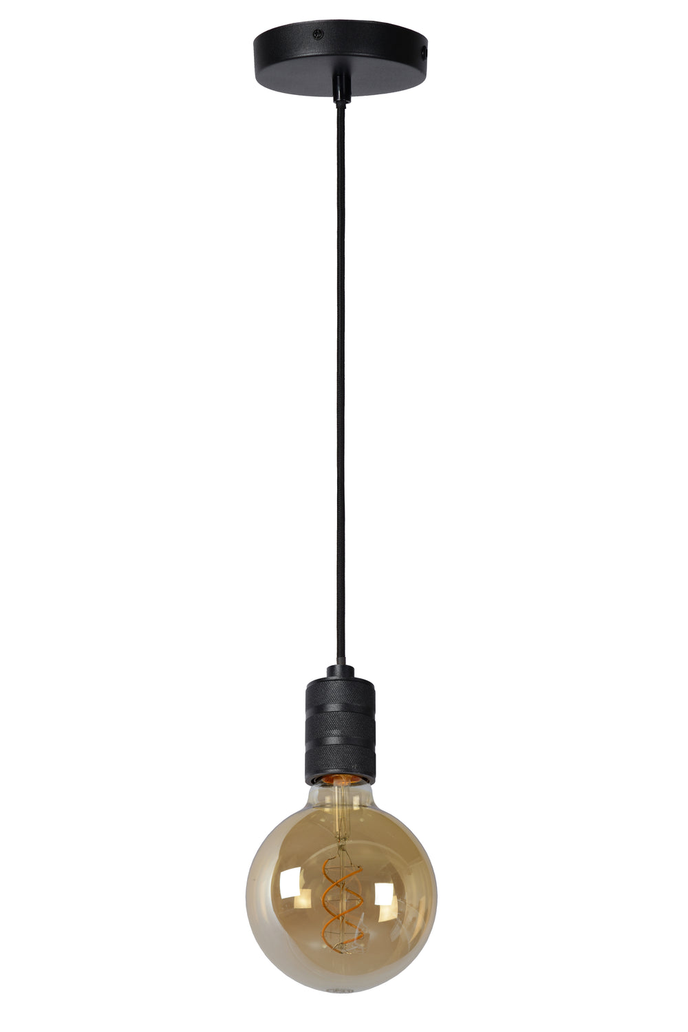 Lámpara colgante Lucide JOVA Negro y Oro, casquillo 1xE27, altura ajustable, diseño de metal, colgante interior IP20