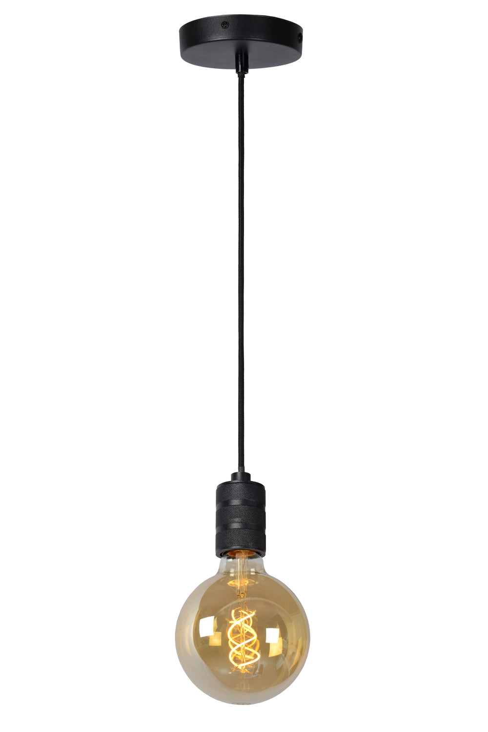 Lámpara colgante Lucide JOVA Negro y Oro, casquillo 1xE27, altura ajustable, diseño de metal, colgante interior IP20