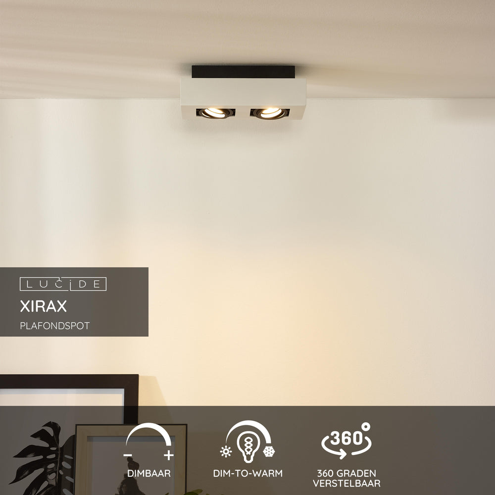 Foco de techo LED Lucide XIRAX, 2x5W GU10, regulable en temperatura de color 2200K-3000K, IP20, Aluminio blanco