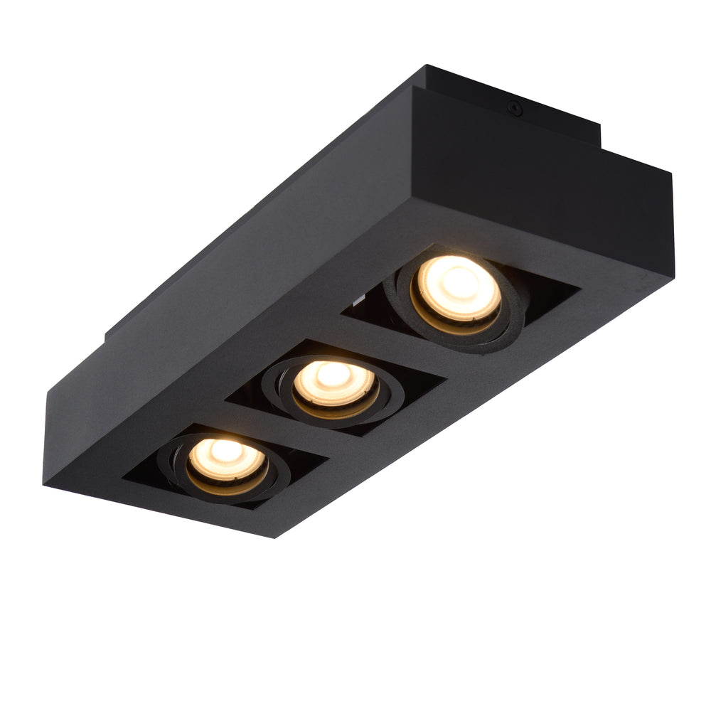 Spot LED de techo Lucide XIRAX, 3x5W GU10, dim to warm 2200K-3000K, IP20, aluminio Negro Arena