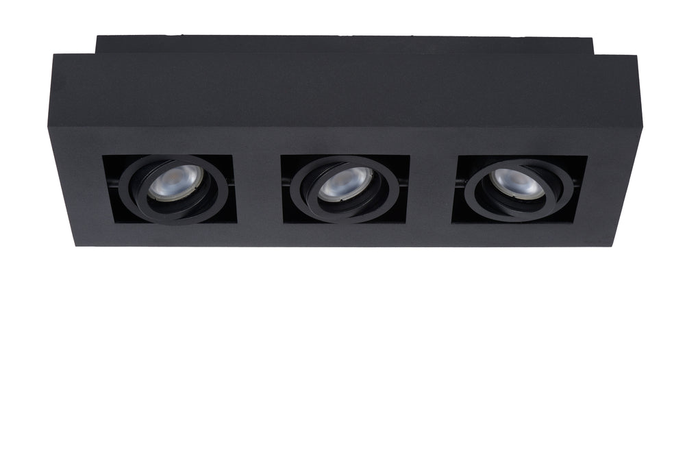 Spot LED de techo Lucide XIRAX, 3x5W GU10, dim to warm 2200K-3000K, IP20, aluminio Negro Arena