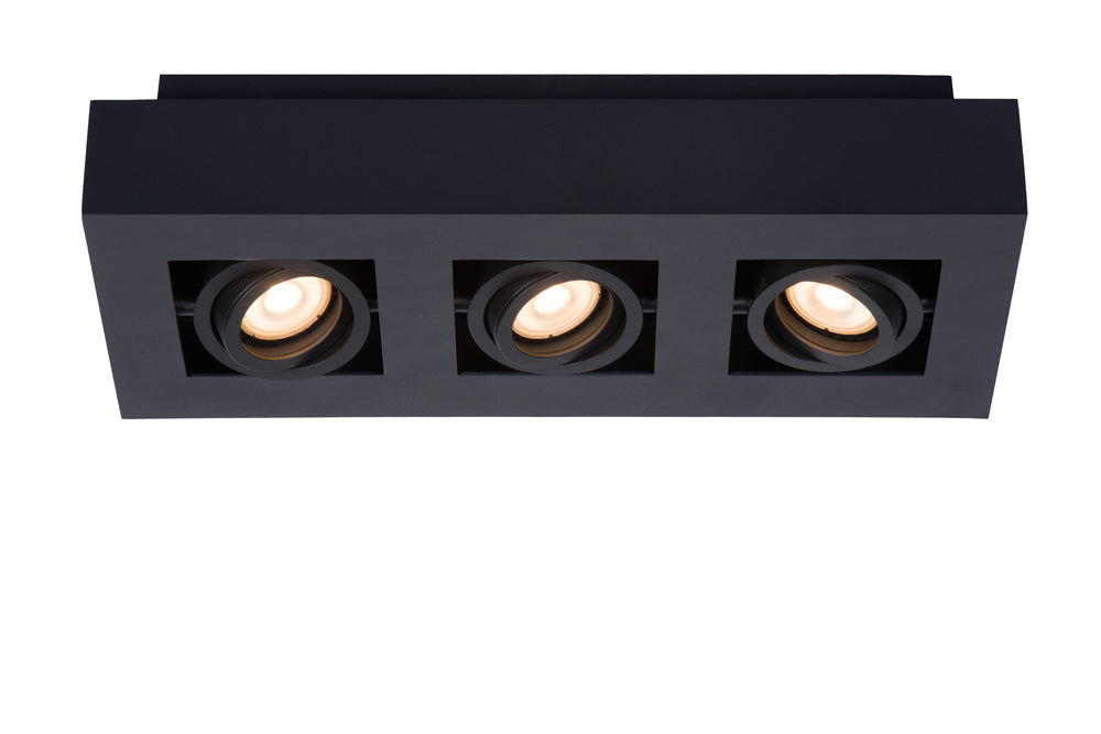 Spot LED de techo Lucide XIRAX, 3x5W GU10, dim to warm 2200K-3000K, IP20, aluminio Negro Arena