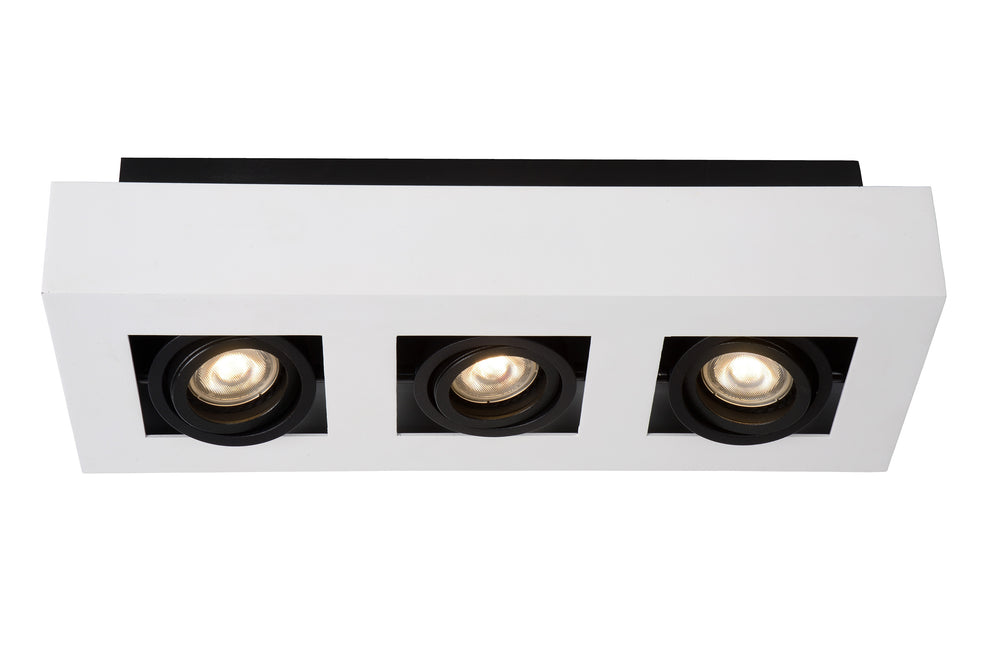 Lucide XIRAX foco LED de techo, 3x5W GU10, regulable de cálido 2200K-3000K, IP20, aluminio blanco
