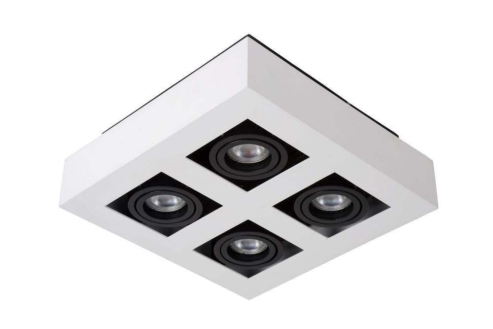 Lucide XIRAX foco de techo LED, 4x5W GU10, regulable de cálido 2200K-3000K, IP20, cuadrado de aluminio Blanco