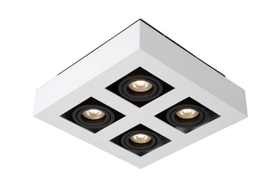 Lucide XIRAX foco de techo LED, 4x5W GU10, regulable de cálido 2200K-3000K, IP20, cuadrado de aluminio Blanco