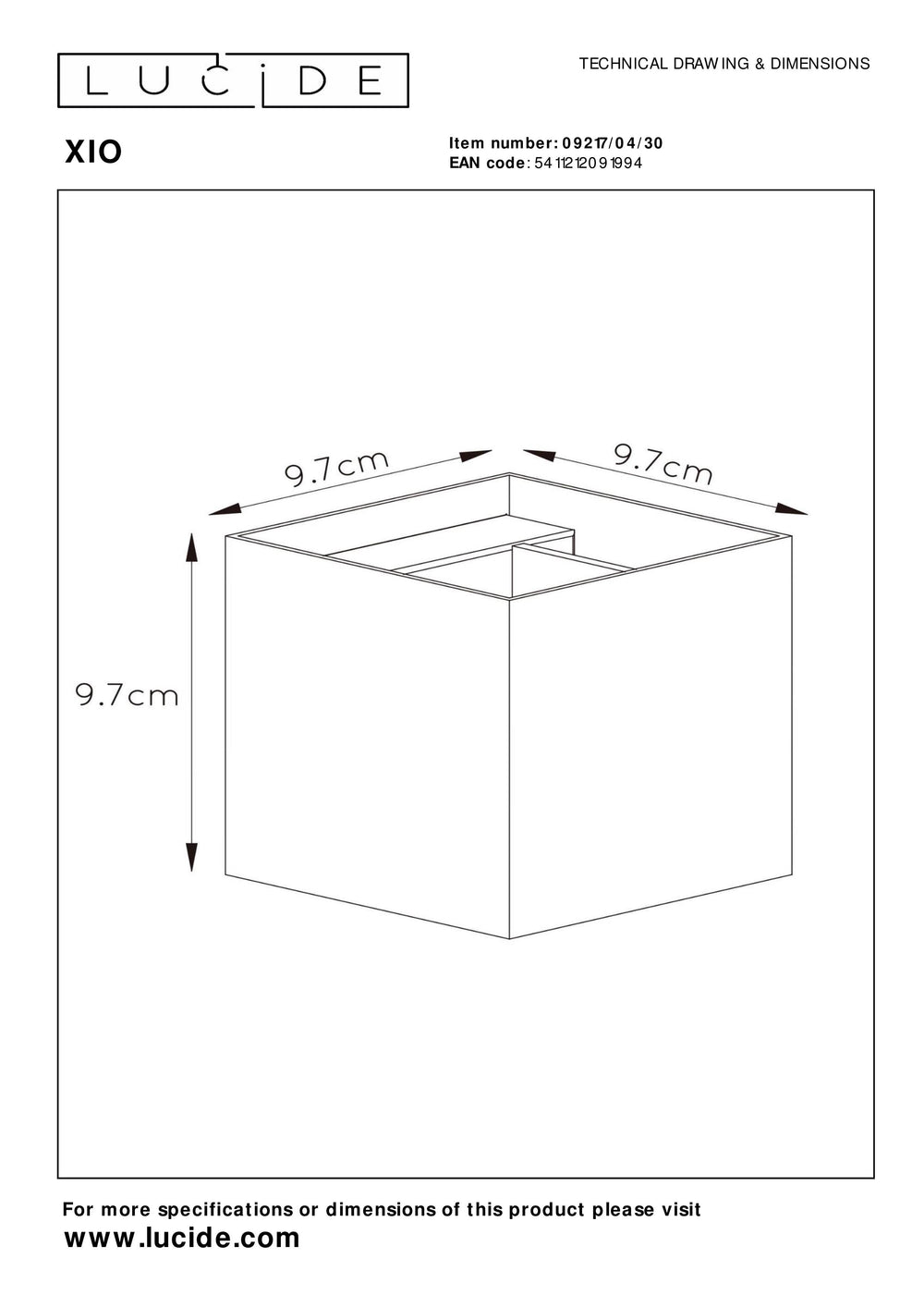 Lucide XIO aplique LED regulable G9 1x4W 2700K ángulo de haz ajustable diseño cuadrado moderno en negro