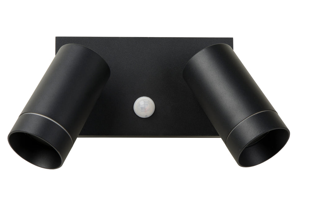Aplique de pared Lucide TAYLOR con 2xGU10, sensor de movimiento IP54, foco moderno de exterior en aluminio negro arena