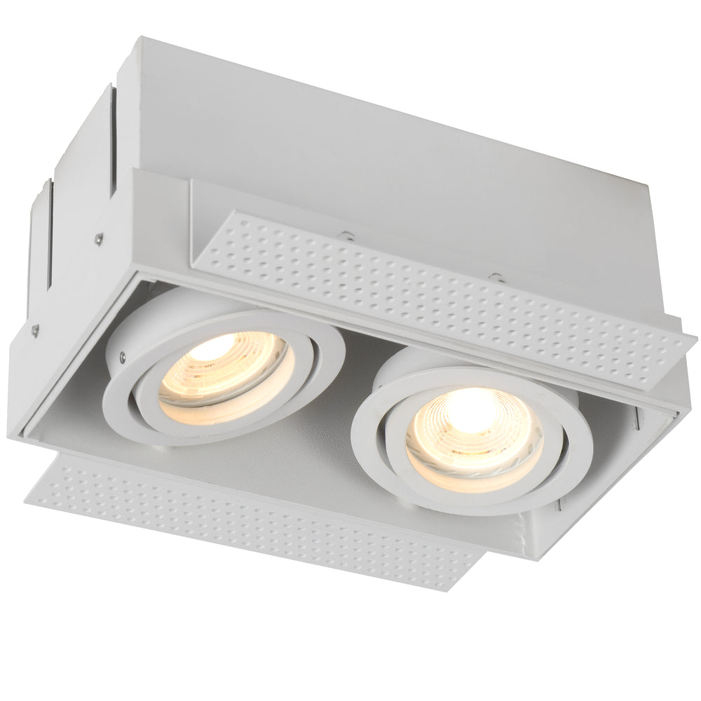 Lucide TRIMLESS recessed spot light 2xGU10, aluminium, tiltable, dimmable, IP20, White, 185x97mm