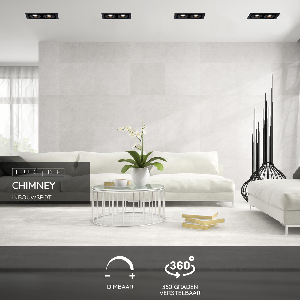 Lucide CHIMNEY foco empotrado 2xGU10 Aluminio Negro Arena IP20 220-240V 205x115mm diseño moderno