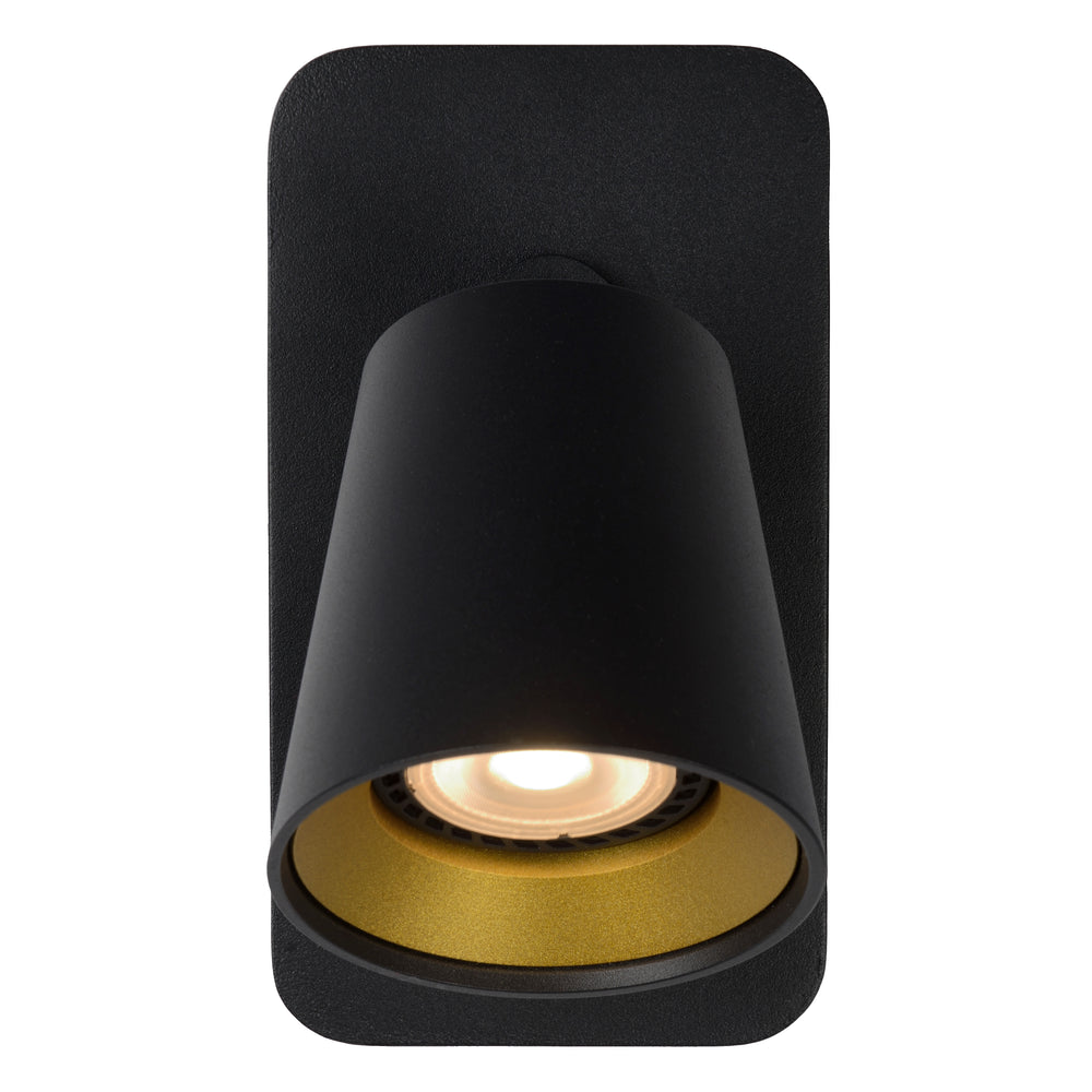 Lucide TURNON aplique de pared LED Negro/Oro 1x5W GU10 2200K-3000K regulable de cálido a frío diseño moderno de aluminio IP20