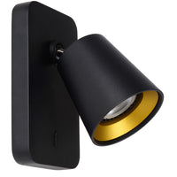 Lucide TURNON aplique de pared LED Negro/Oro 1x5W GU10 2200K-3000K regulable de cálido a frío diseño moderno de aluminio IP20