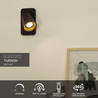 Lucide TURNON aplique de pared LED Negro/Oro 1x5W GU10 2200K-3000K regulable de cálido a frío diseño moderno de aluminio IP20