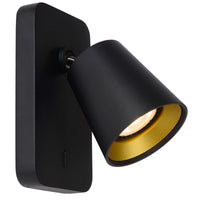 Lucide TURNON aplique de pared LED Negro/Oro 1x5W GU10 2200K-3000K regulable de cálido a frío diseño moderno de aluminio IP20