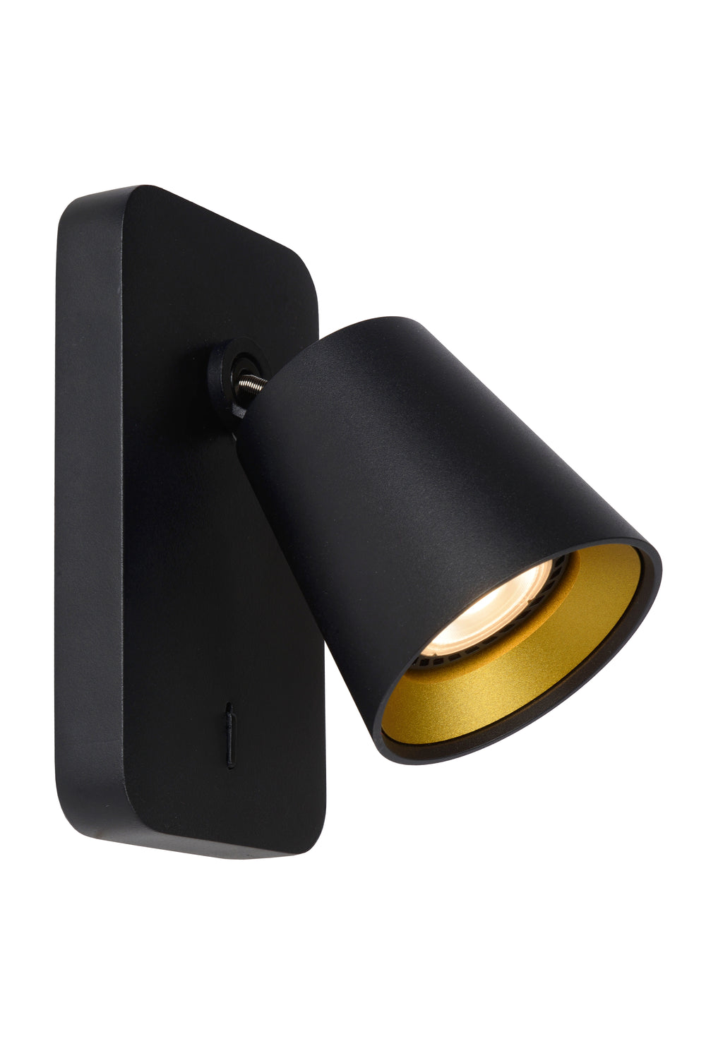 Lucide TURNON aplique de pared LED Negro/Oro 1x5W GU10 2200K-3000K regulable de cálido a frío diseño moderno de aluminio IP20