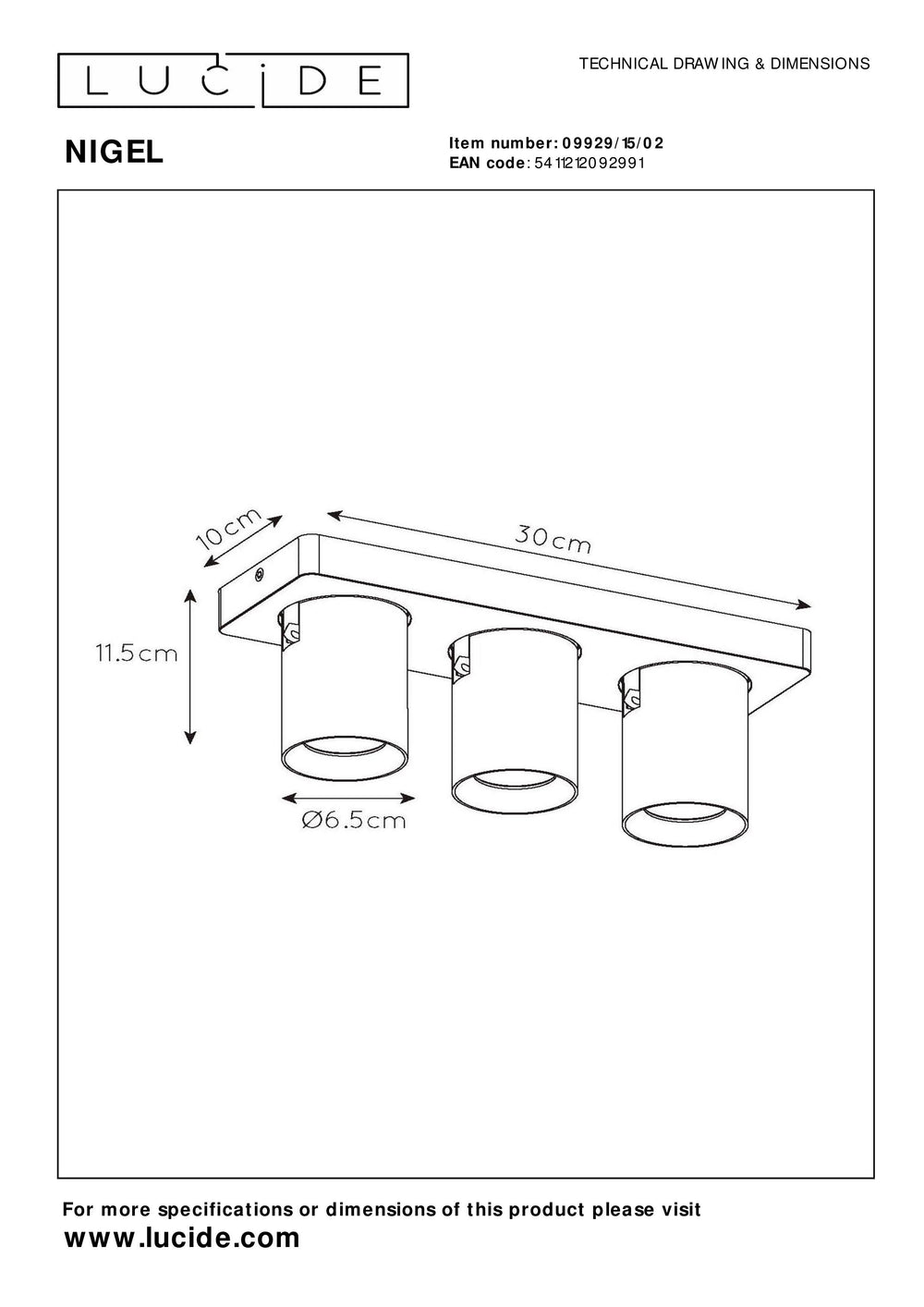 Lucide NIGEL foco de techo LED, 3x5W GU10 regulable dim to warm 2200K-3000K, ajustable en aluminio cepillado dorado