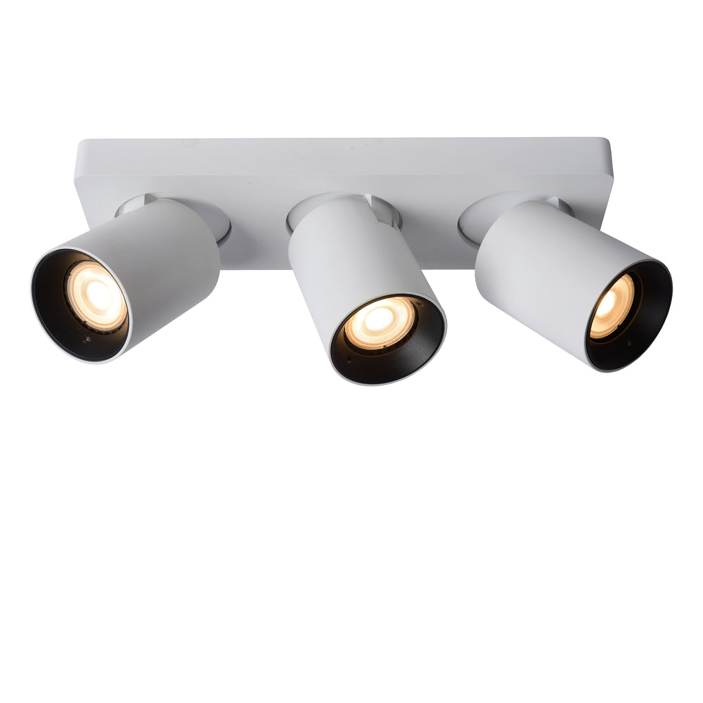 Lucide NIGEL foco LED de techo, 3x5W GU10 regulable de cálido 2200K-3000K, orientable aluminio Blanco, IP20