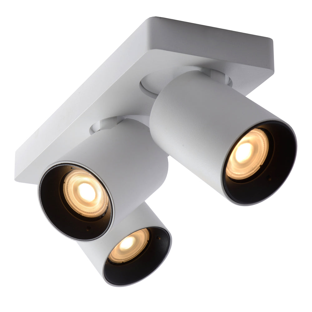 Lucide NIGEL LED ceiling spotlight, 3x5W GU10 dim to warm 2200K-3000K, adjustable aluminium White, IP20