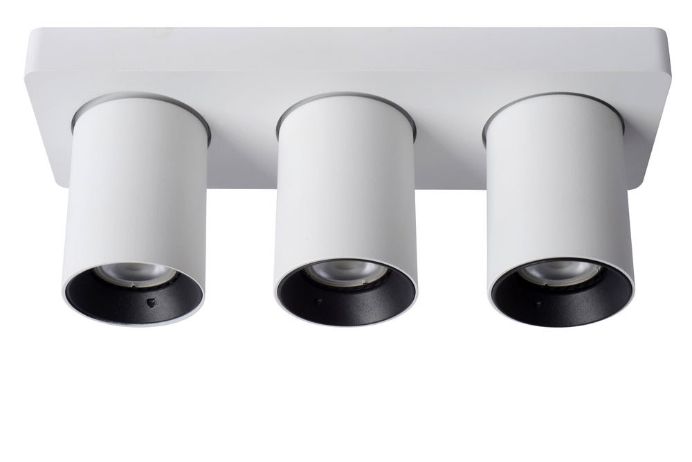 Lucide NIGEL foco LED de techo, 3x5W GU10 regulable de cálido 2200K-3000K, orientable aluminio Blanco, IP20