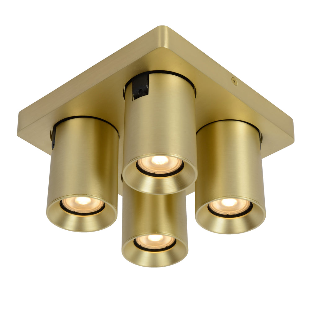Lucide NIGEL LED ceiling spotlight 4x5W GU10 dim to warm 2200K-3000K 1280 lumens IP20 Matte Gold Brass