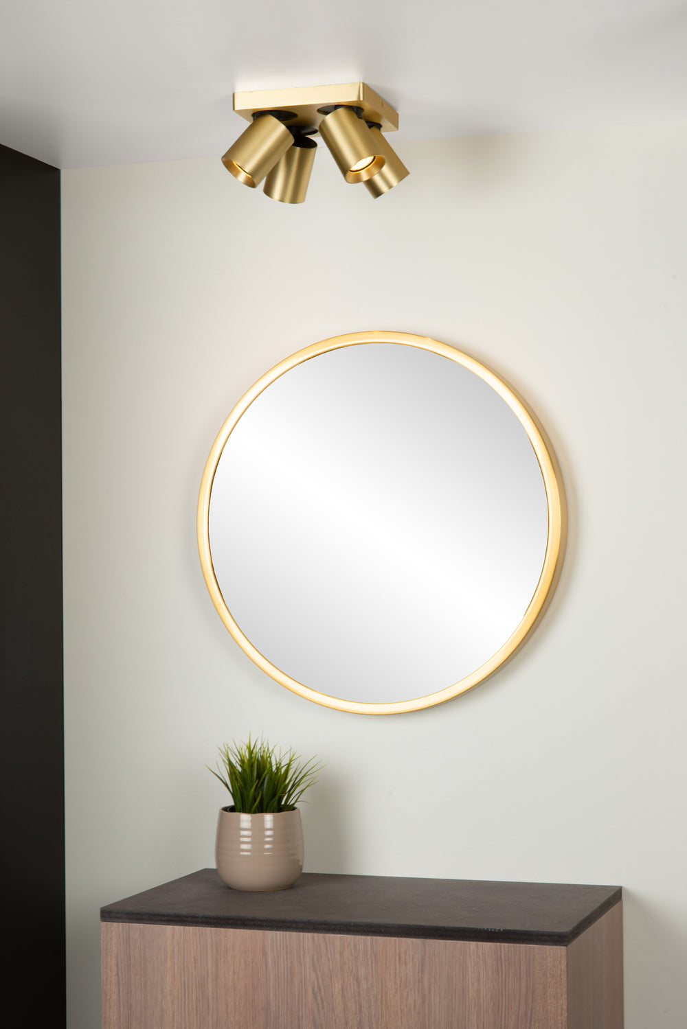 Lucide NIGEL LED ceiling spotlight 4x5W GU10 dim to warm 2200K-3000K 1280 lumens IP20 Matte Gold Brass