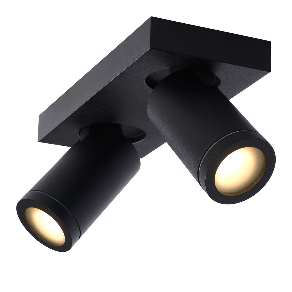 Lucide TAYLOR foco LED de techo, 2x5W GU10 regulable dim to warm 2200K-3000K, luz de baño IP44 Negro