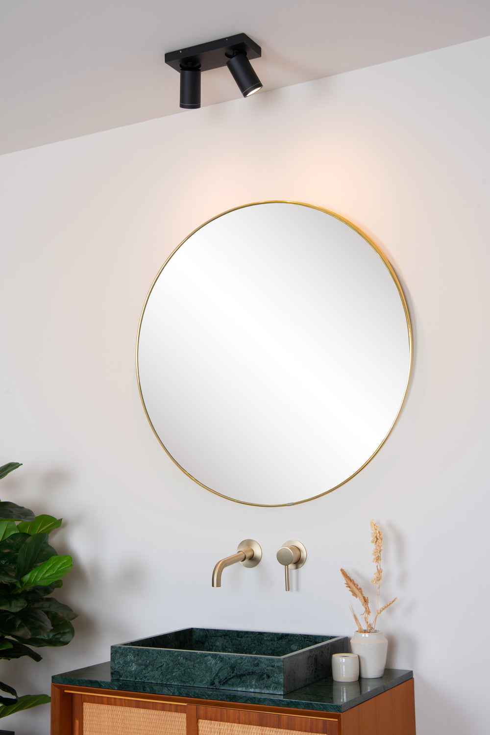 Lucide TAYLOR foco LED de techo, 2x5W GU10 regulable dim to warm 2200K-3000K, luz de baño IP44 Negro