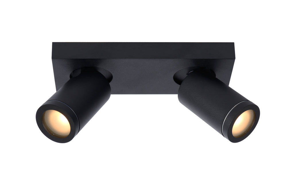 Lucide TAYLOR foco LED de techo, 2x5W GU10 regulable dim to warm 2200K-3000K, luz de baño IP44 Negro